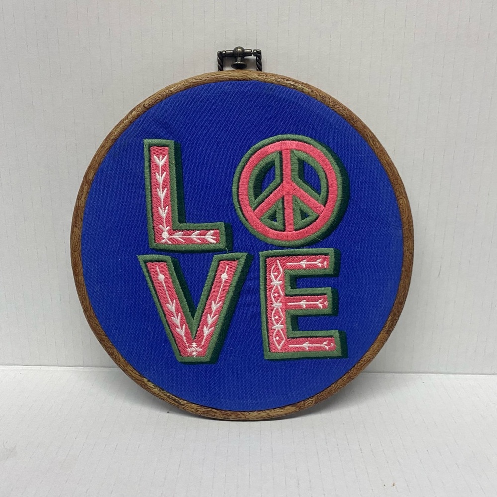 Blue Embroidered LOVE Wall Art